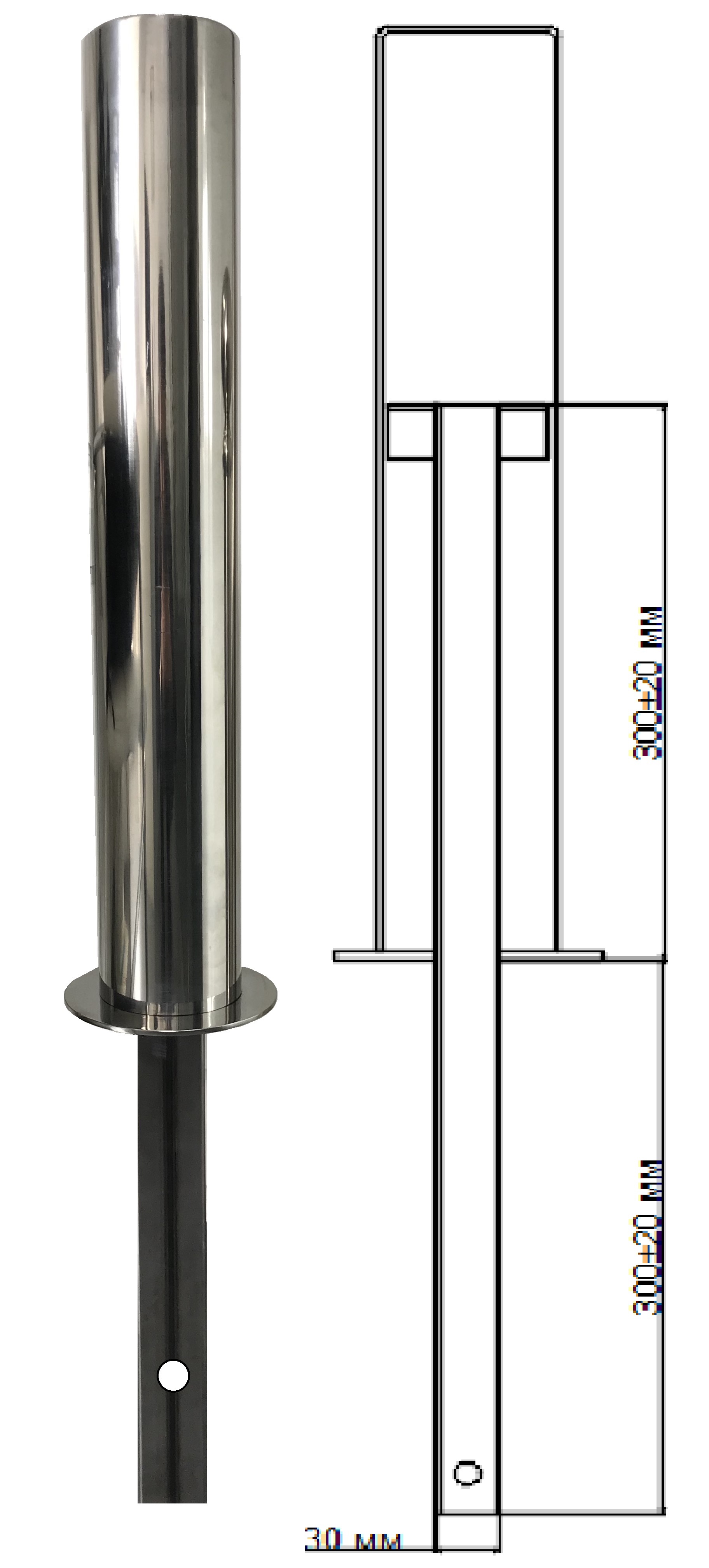 Wide column for concreting with a flange, 500/300 mm (stainless steel)